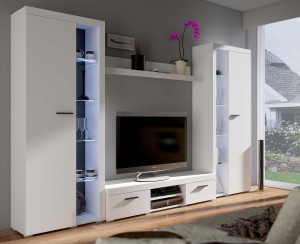 Meblościanka do salonu Rumba XL WH01 Biały + LED