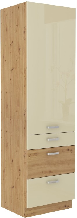Wysoka szafka do kuchni słupek z szufladami HG 60 DKS-210 3S 1 F Krem/Dąb Artisan