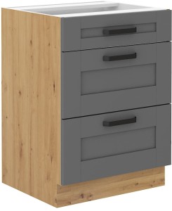 Szafka kuchenna dolna z 3 szufladami LUNA 60 D 3S Szary/Dąb Artisan