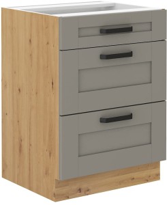 Szafka kuchenna dolna z 3 szufladami LUNA 60 D 3S Gliniasty Szary/Dąb Artisan