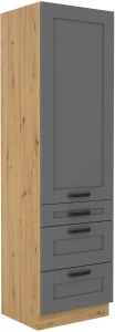 Wysoka szafka kuchenna słupek z 3 szufladami LUNA 60 DKS-210 3S 1F Szary/Dąb Artisan