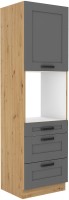 Stojąca szafka wysoka słupek do kuchni z kolekcji LUNA 60 DPS-210 3S 1F Szary/Dąb Artisan
