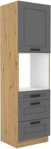 Wysoka szafka słupek na piekarnik z 3 szufladami LUNA 60 DPS-210 3S 1F Szary/Dąb Artisan