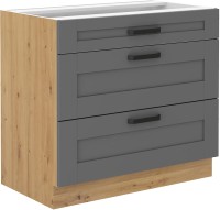 Szafka kuchenna z kolekcji Luna w kolorze dąb artisan/szary 80 cm 3 szuflady
