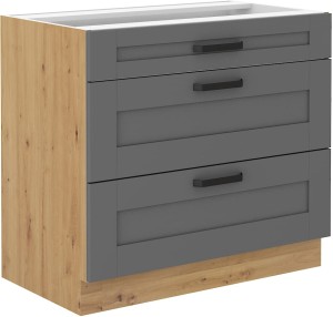 Szafka kuchenna dolna z 3 szufladami LUNA 80 D 3S Szary/Dąb Artisan