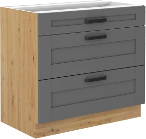 Szafka kuchenna dolna z 3 szufladami LUNA 80 D 3S Szary/Dąb Artisan