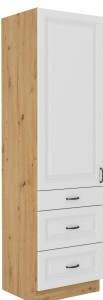 Wysoka szafka kuchenna słupek z szufladami STILO 60 DKS-210 3S 1F Biały/Dąb Artisan