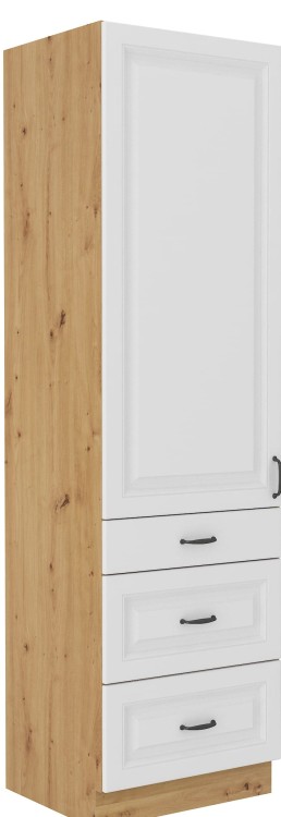 Wysoka szafka kuchenna słupek STILO 60 DKS-210 3S 1F z szufladami biały/dąb artisan