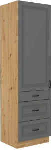 Wysoka szafka kuchenna słupek z szufladami STILO 60 DKS-210 3S 1F Szary/Dąb Artisan
