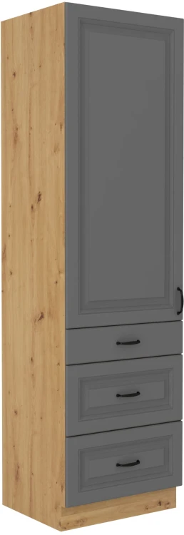 Wysoka szafka kuchenna słupek STILO 60 DKS-210 3S 1F z szufladami szary/dąb artisan