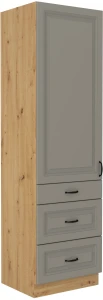 Wysoka szafka kuchenna słupek z szufladami STILO 60 DKS-210 3S 1F Gliniasty Szary/Dąb Artisan