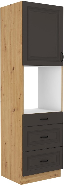 Wysoka szafka do kuchni pod piekarnik słupek na piekarnik z szufladami STILO 60 DPS-210 3S 1F grafit/dąb artisan