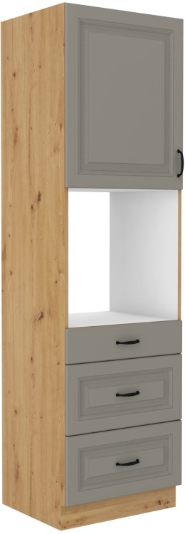 Wysoka szafka do kuchni pod piekarnik słupek na piekarnik z szufladami STILO 60 DPS-210 3S 1F gliniasty szary/dąb artisan