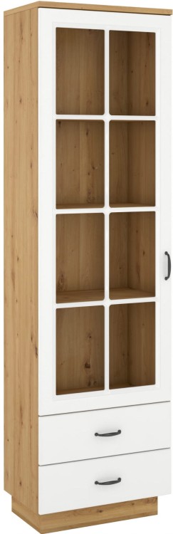 Witryna z szufladami do salonu Flawia WHAR 60 1D 2S Biały/Dąb Artisan