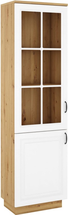 Witryna szklana do salonu Flawia WHAR 60 2D Biały/Dąb Artisan