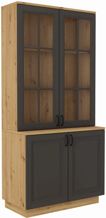 Kredens do jadalni Flawia komoda GRAR 100 2D z witryną GRAR 100 2D Grafit/Artisan
