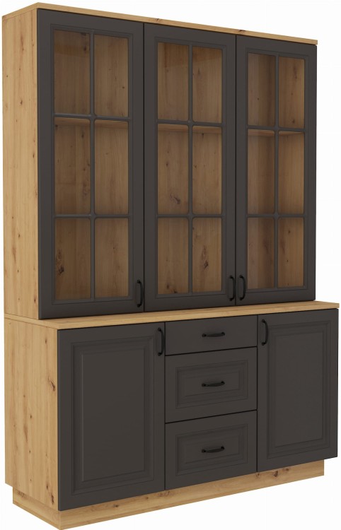 Kredens do salonu Flawia GRAR komoda 150 2D 3S z witryną 150 3D Grafit/Artisan
