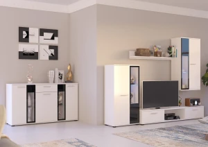 Meblościanka pod telewizor Salsa WH01 z komodą WH20 3D 2S Biały + LED