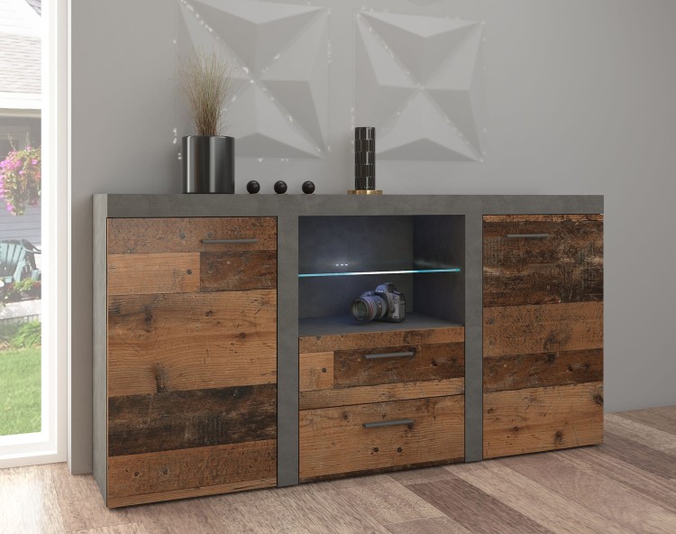Komoda z 2 szufladami do salonu Rumba OLDMAT20 2D 2S Old Style/Matera + LED