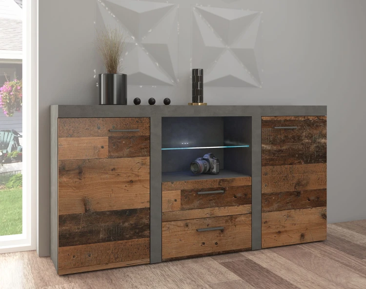 Komoda z 2 szufladami do salonu Rumba OLDMAT20 2D 2S Old Style/Matera + LED