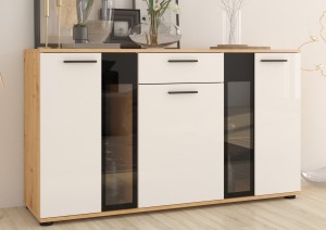 Komoda z szufladą Salsa WHAR20 3D 1S Biały/Dąb Artisan + LED