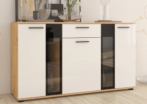 Komoda z szufladą Salsa WHAR20 3D 1S Biały/Dąb Artisan + LED