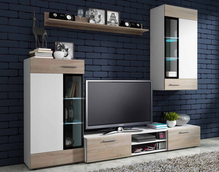 Meblościanka młodzieżowa Tango WH01 Biały/Dąb Sonoma + LED