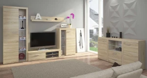 Meblościanka do salonu Rumba SO01 z komodą SO20 2D 2S Dąb Sonoma + LED