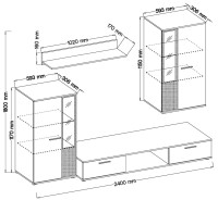 Meblościanka pod telewizor Salsa OLDMAT01 z komodą OLDMAT20 3D 2S Old Style/Matera + LED wymiary zamknięta