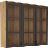 Witryna szklana do salonu jadalni na komodę nowoczesna Flawia 150 3D Grafit/Artisan - internetowy sklep meblowy BIRD Meble