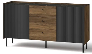 Komoda z 3 szufladami do salonu sypialni Prestigo P5 2D3S Czarna/Orzech/San Sebastian