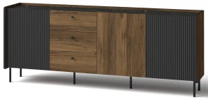 Komoda 200 cm trzydrzwiowa z szufladami Prestigo P6 3D3S Czarna/Orzech/San Sebastian