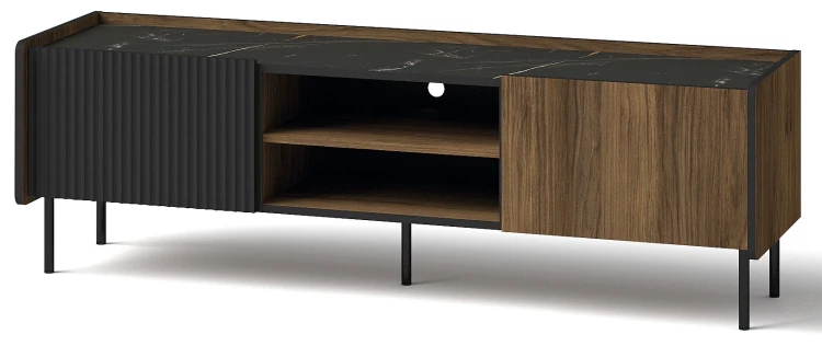 Szafka RTV pod telewizor w stylu LOFT Prestigo P7 w kolorze czarnym/orzech/San Sebastian