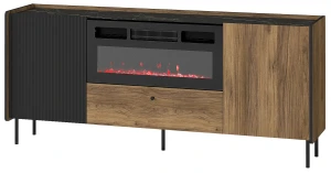 Komoda 180 cm z szufladą i kominkiem elektrycznym Prestigo P16 Czarna/Orzech/San Sebastian