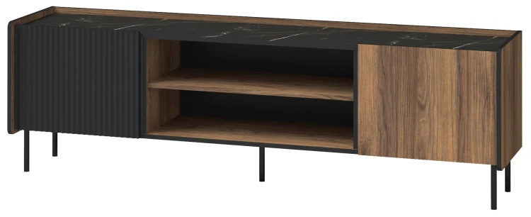 Komoda pod telewizor 180 cm do salonu Prestigo P17 w kolorze czarnym/orzech/San Sebastian