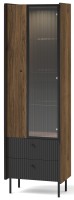 Witryna do salonu z szufladami Prestigo P3 1D1W2S z oświetleniem LED w kolorze czarnym/orzech/San Sebastian