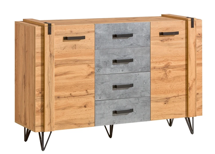 Komoda 135 cm szeroka Lofter L05 z czterema szufladami  i dwoma frontami