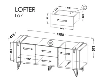 wymiary komody rtv Lofter 135 cm L07