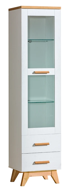 Witryna 45 cm do salonu z szufladą Sven SV4 z LED w kolorze Dąb Nash/Sosna Andersen.