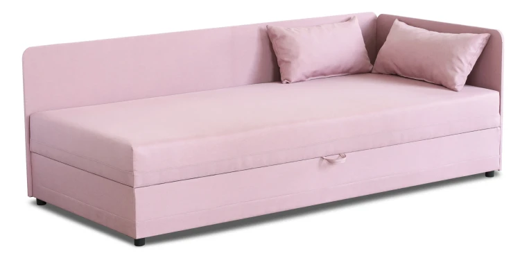 Łóżko młodzieżowe jednoosobowe z pojemnikiem na pościel Hirek 90x200 różowy - internetowy sklep meblowy BIRD Meble