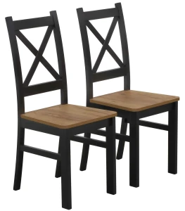 Zestaw 2x Krzesło krzyżak drewniane do jadalni Czarny/Dąb Craft