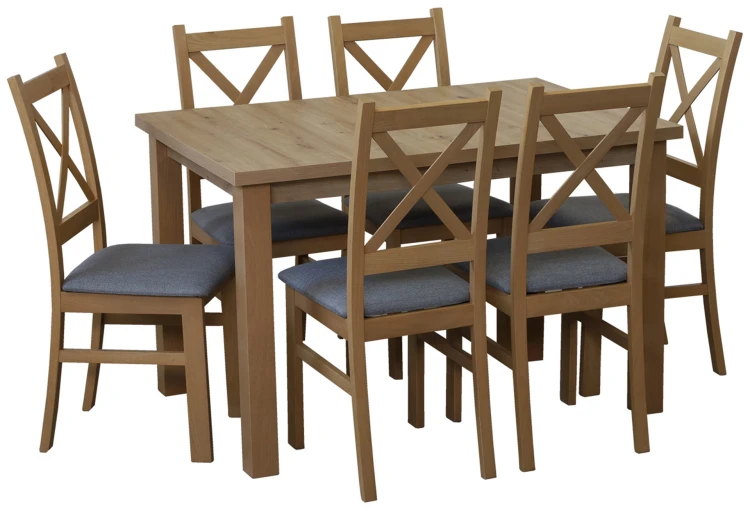 Komplet stół 120x80 Dąb Artisan z 6 krzesłami do jadalni Dąb Artisan/Szary M008-6