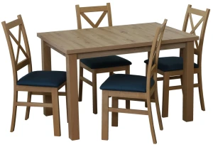 Zestaw stół 150/190x80 Dąb Artisan rozkładany z 4 krzesłami do jadalni Dąb Artisan/Turkus M015-4