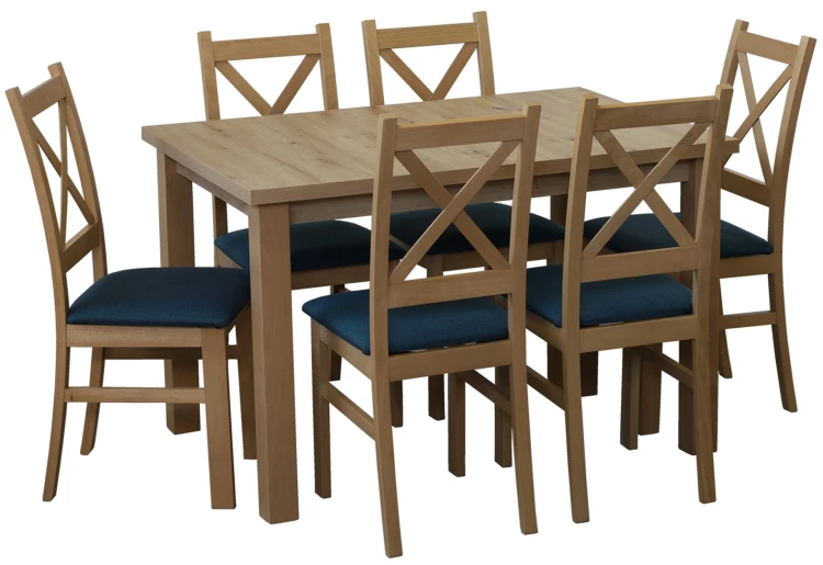 Zestaw stół 150/190x80 Dąb Artisan rozkładany z 6 krzesłami do jadalni Dąb Artisan/Turkus M015-6