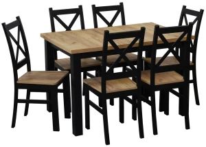 Zestaw stół rozkładany 150/190x80 do jadalni M021-6 Czarny/Dąb Craft