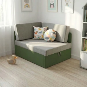 Sofa rozkładana narożna dla dzieci z funkcją spania Kubuś zielono/szary