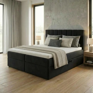 Łóżko kontynentalne 140x200 SONNO BELLO z 2 pojemnikami czarne