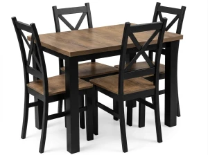 Komplet stół 100x70 z 4 krzesłami Czarny/Dąb Lefkas K001-4