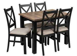 Zestaw stół 120x80 Czarny/Dąb lefkas z 5 krzesłami Czarny/Beż K005-5
