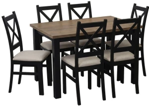 Zestaw stół 120x80 Czarny/Dąb lefkas z 6 krzesłami Czarny/Beż K005-6